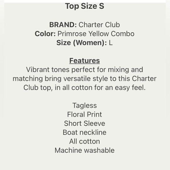 Charter Club Women's Primrose Yellow Combo Cotton Floral Boat Neck Top Sz S NWT - Picture 3 of 5